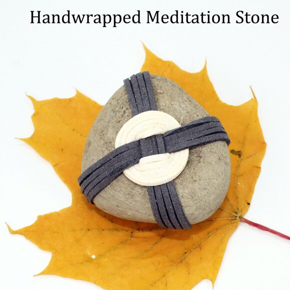 Karma Zen stone/Leather Wrapped Rock/Handwrapped rock/braided stone zen decor - Picture 3 of 4